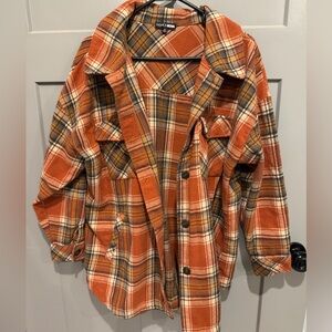 Fashion Nova Rust and Cream Plaid Shirt